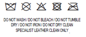 Care Instructions: Do not wash, Do not bleach, Do not tumble dry, Do not iron, Do not dry clean, Specialist leather clean only